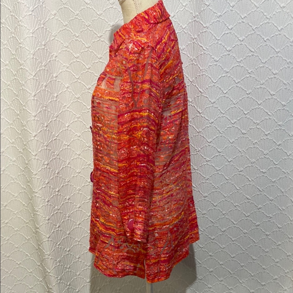 Multiples Vibrant Red Button-Down Shirt sheer jac… - image 5